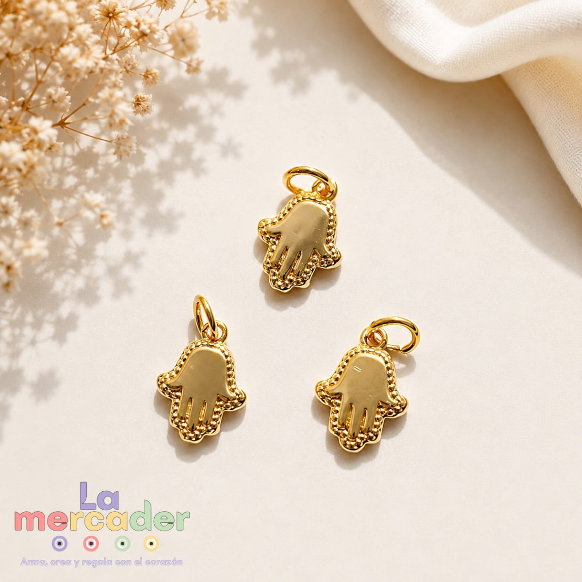 Dije Mano de Fátima Chapa de Oro 14K para Bisutería 12mm