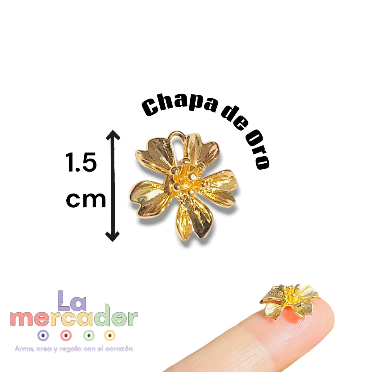 Dije Flor Chapa de Oro 14K 15mm para Bisutería y Joyería