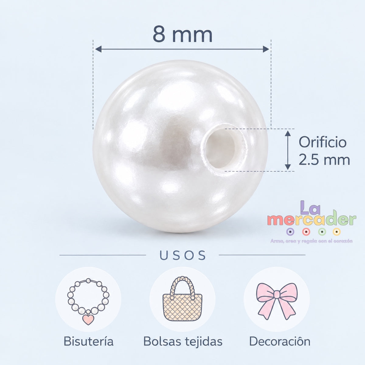 Perlas Blancas Acrílicas #8 para Bisutería y Bolsas