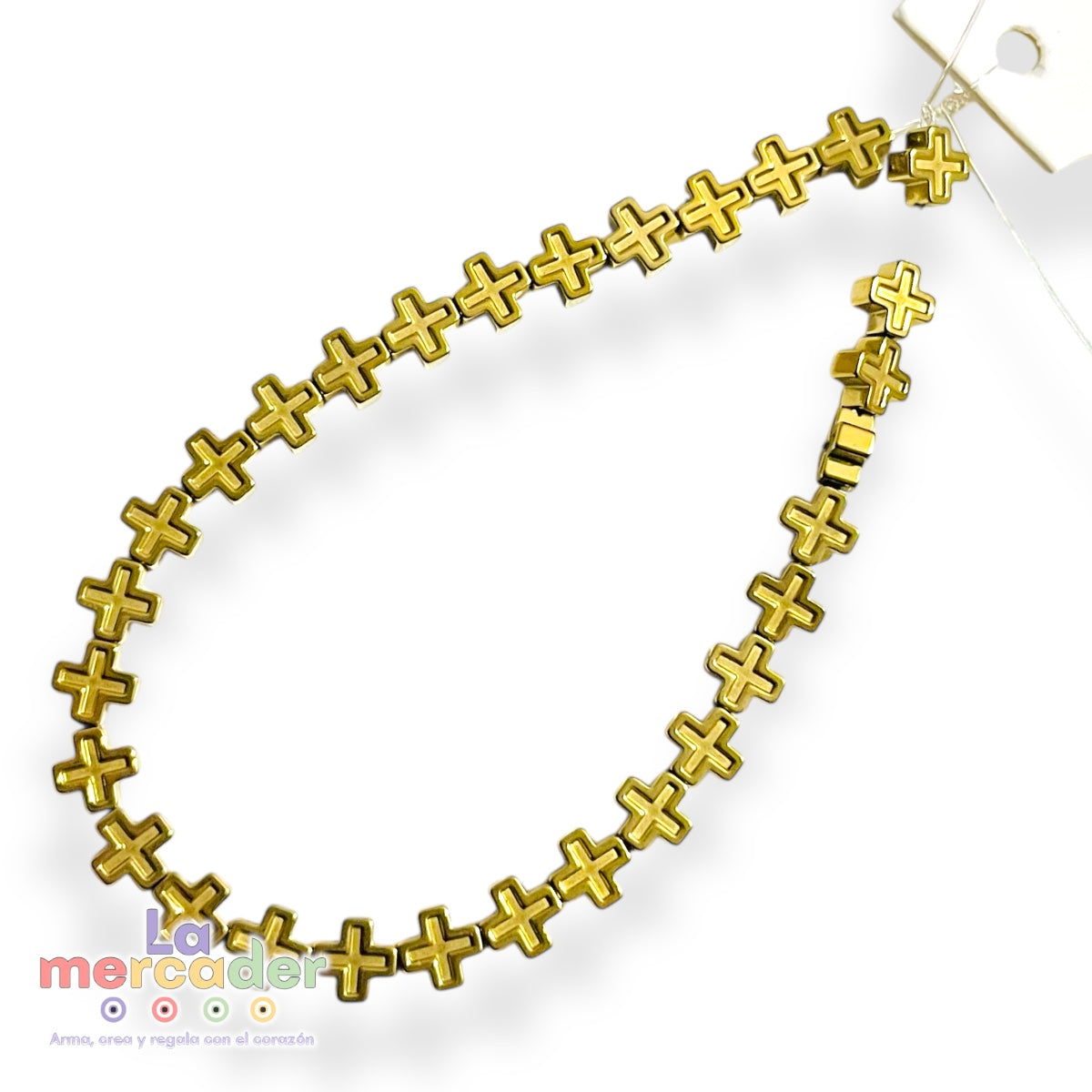 Cruces de Hematita Dorada 6 mm | Tira con 30 Piezas para Bisutería