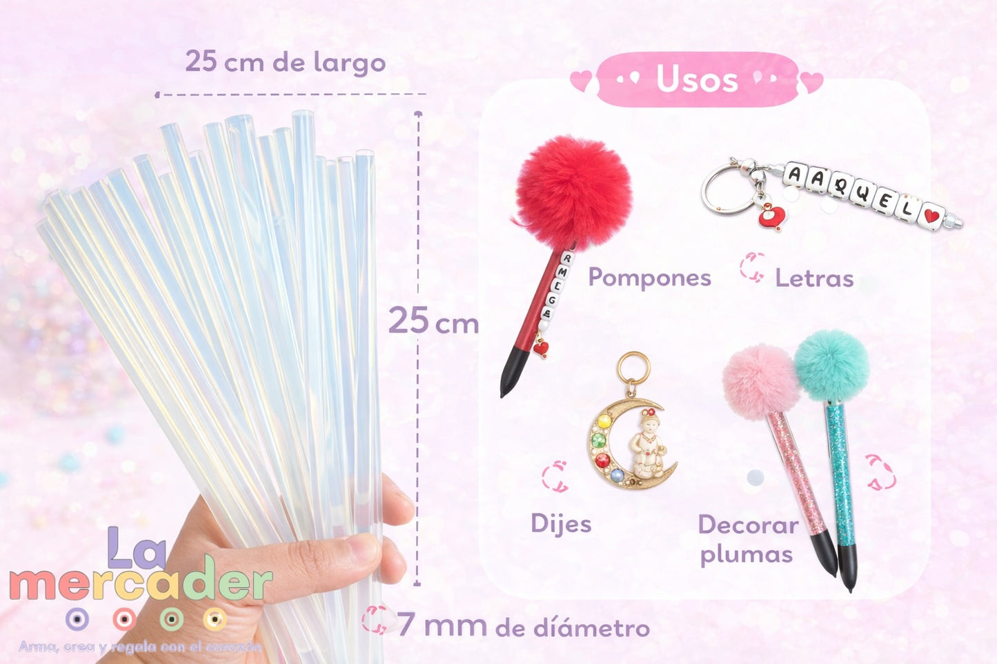 Barras de Silicón Transparente 25 cm x 7 mm – Manualidades y Plumas Decoradas