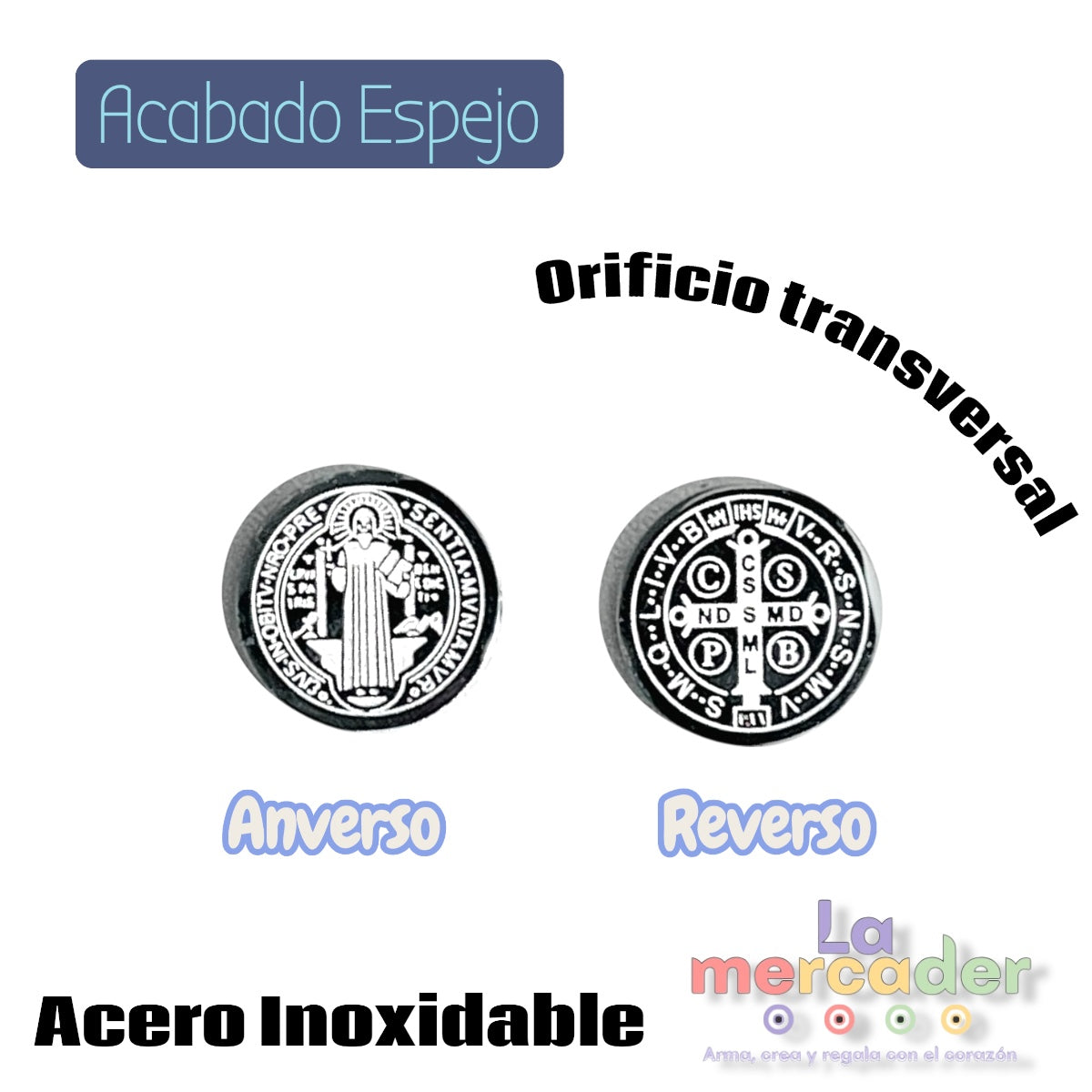 🛡️ Medalla San Benito 12mm en Acero Inoxidable Pulido Espejo – Grabado Láser | Insumo Espiritual para Pulseras y Collares