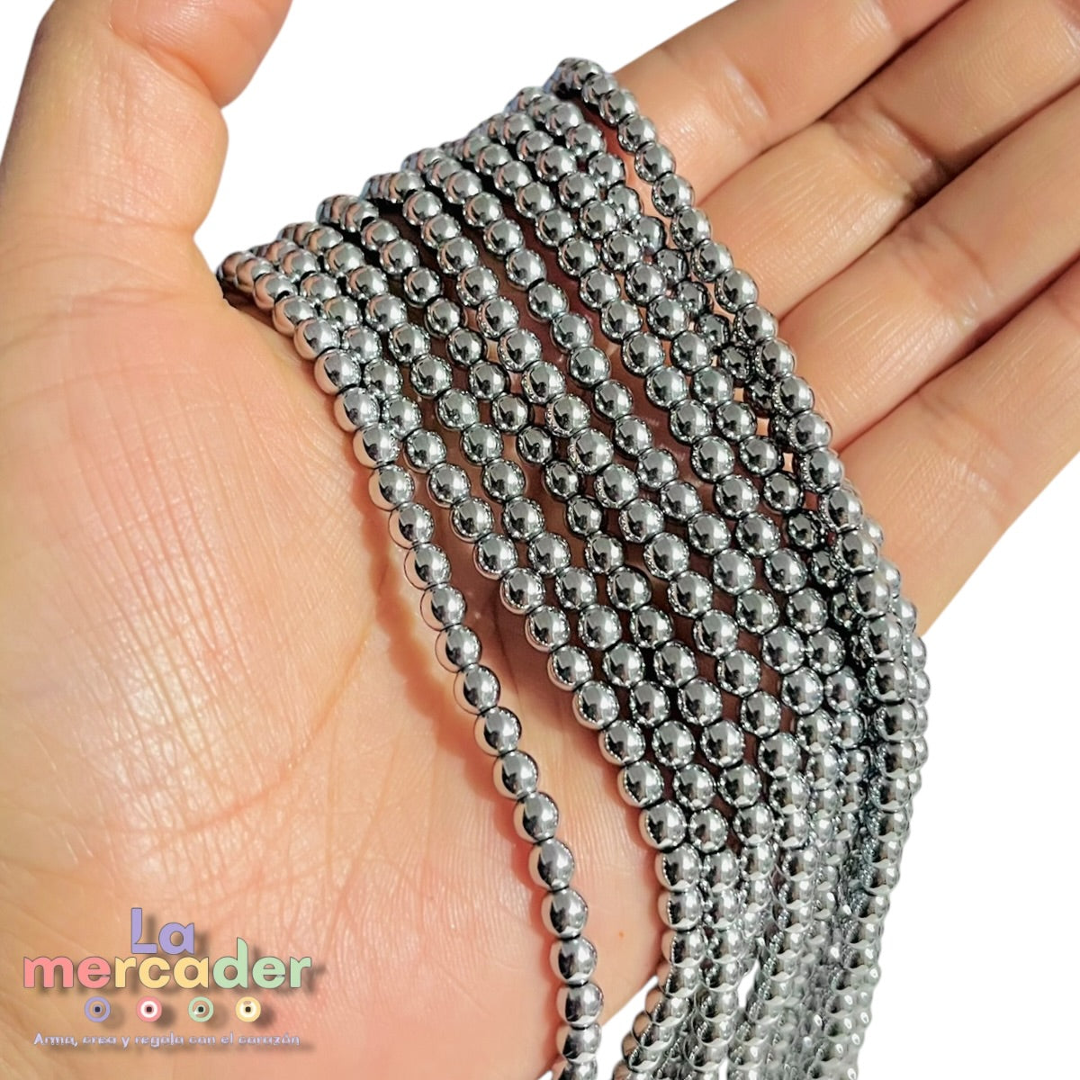 1 Tira Cuentas de Hematita 4 mm para bisutería | Color acerina, plateado y dorado | Cuenta metálica para pulseras y collares | 100 piezas