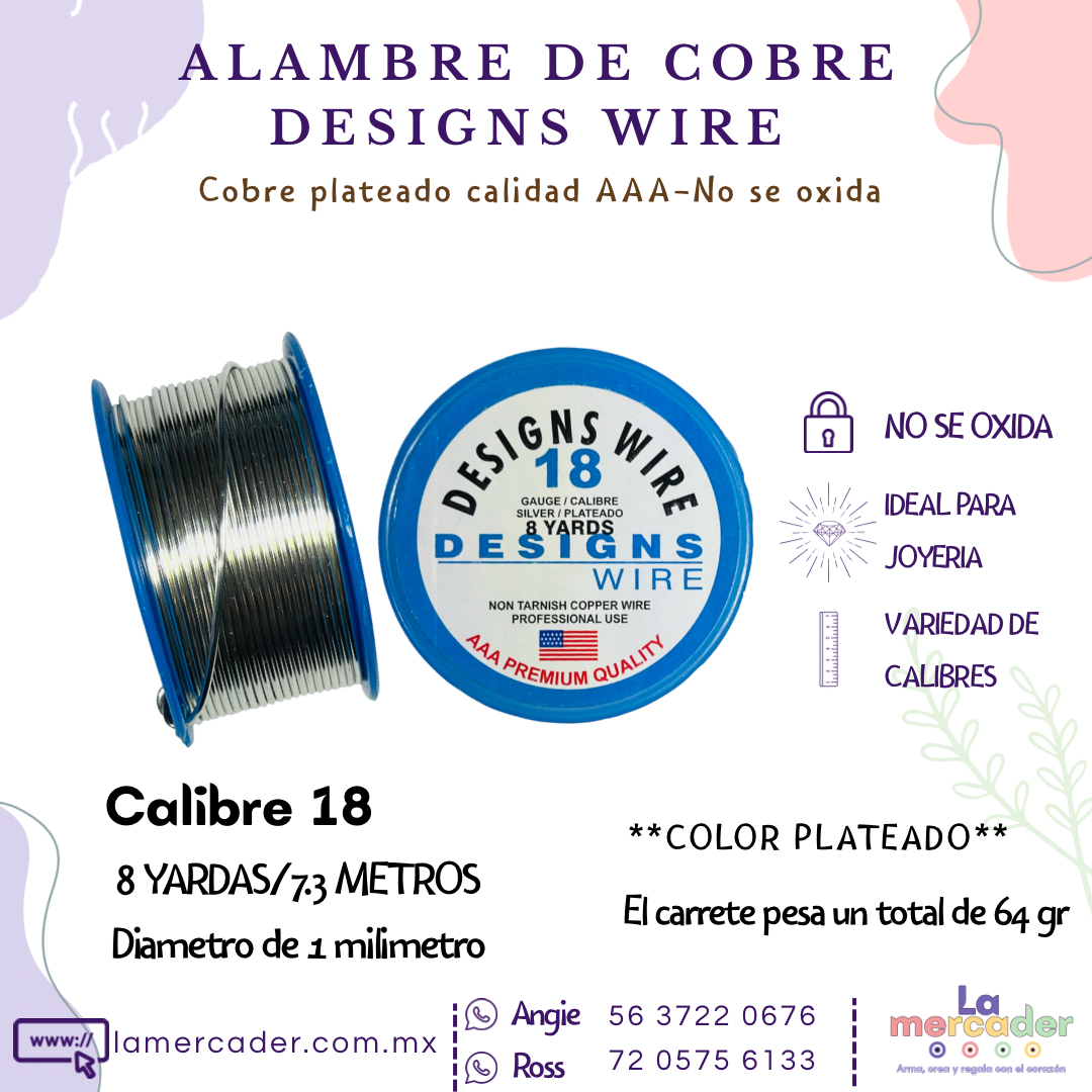 Alambre de Cobre Plateado Designs Wire – No se oxida, ideal para joyería y bisuteria
