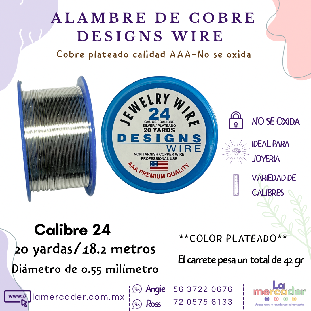 Alambre de Cobre Plateado Designs Wire – No se oxida, ideal para joyería y bisuteria