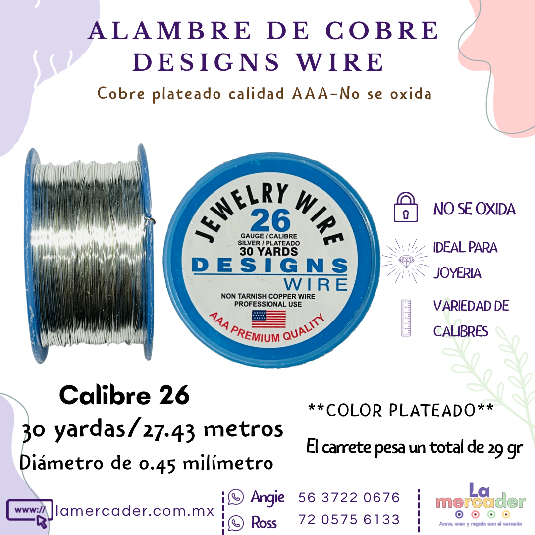 Alambre de Cobre Plateado Designs Wire – No se oxida, ideal para joyería y bisuteria