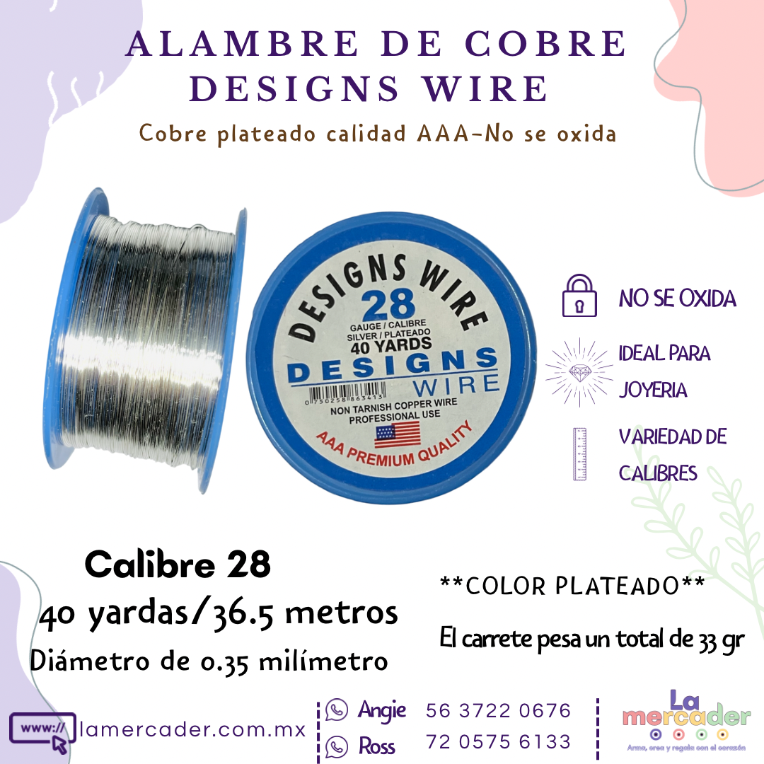 Alambre de Cobre Plateado Designs Wire – No se oxida, ideal para joyería y bisuteria