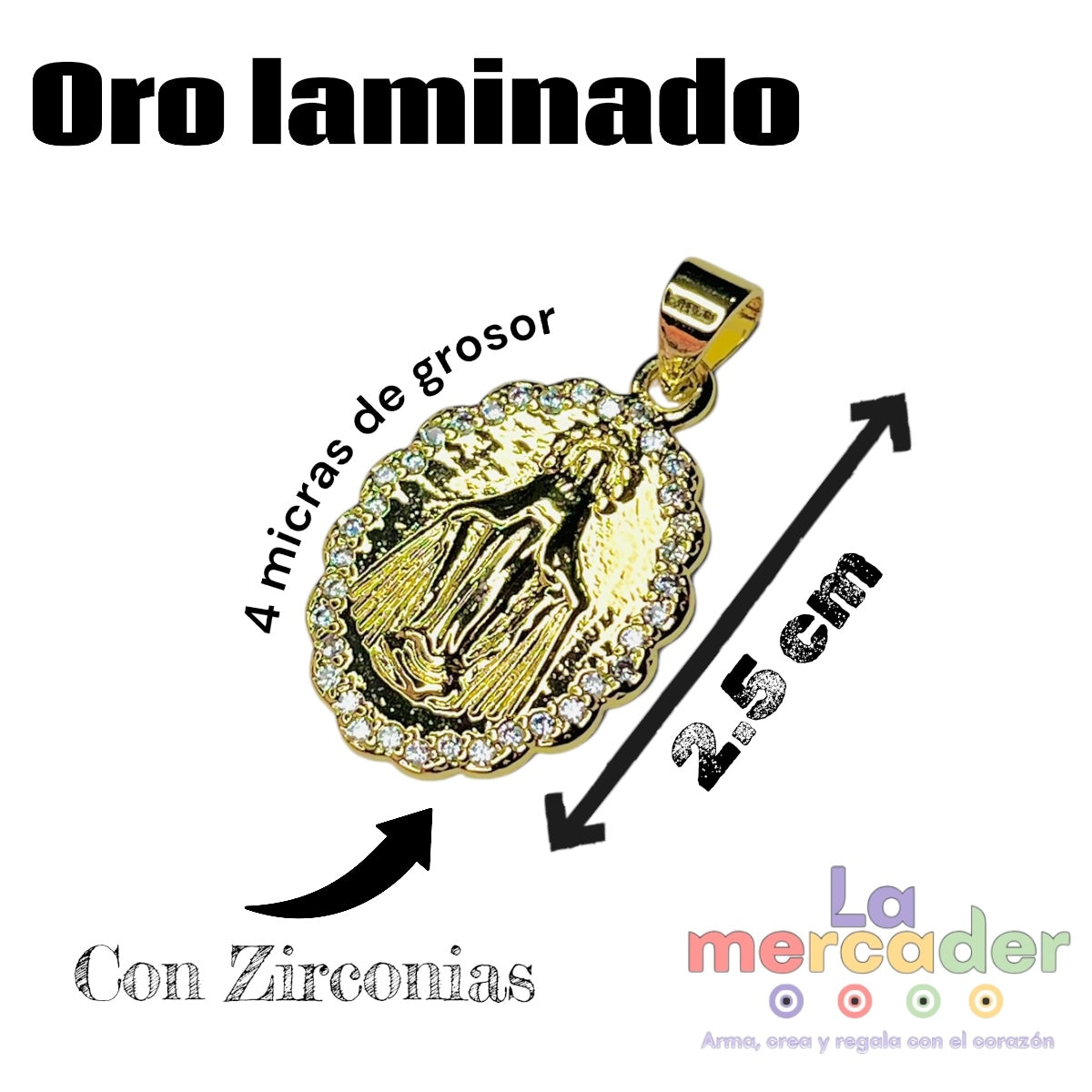 Medalla Virgen Milagrosa con Zirconias en Oro Laminado 4 Micras – 2.5 cm | Delicadeza y fe para tus creaciones
