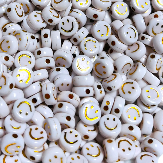 50 happy face dorada, caritas para pulseras