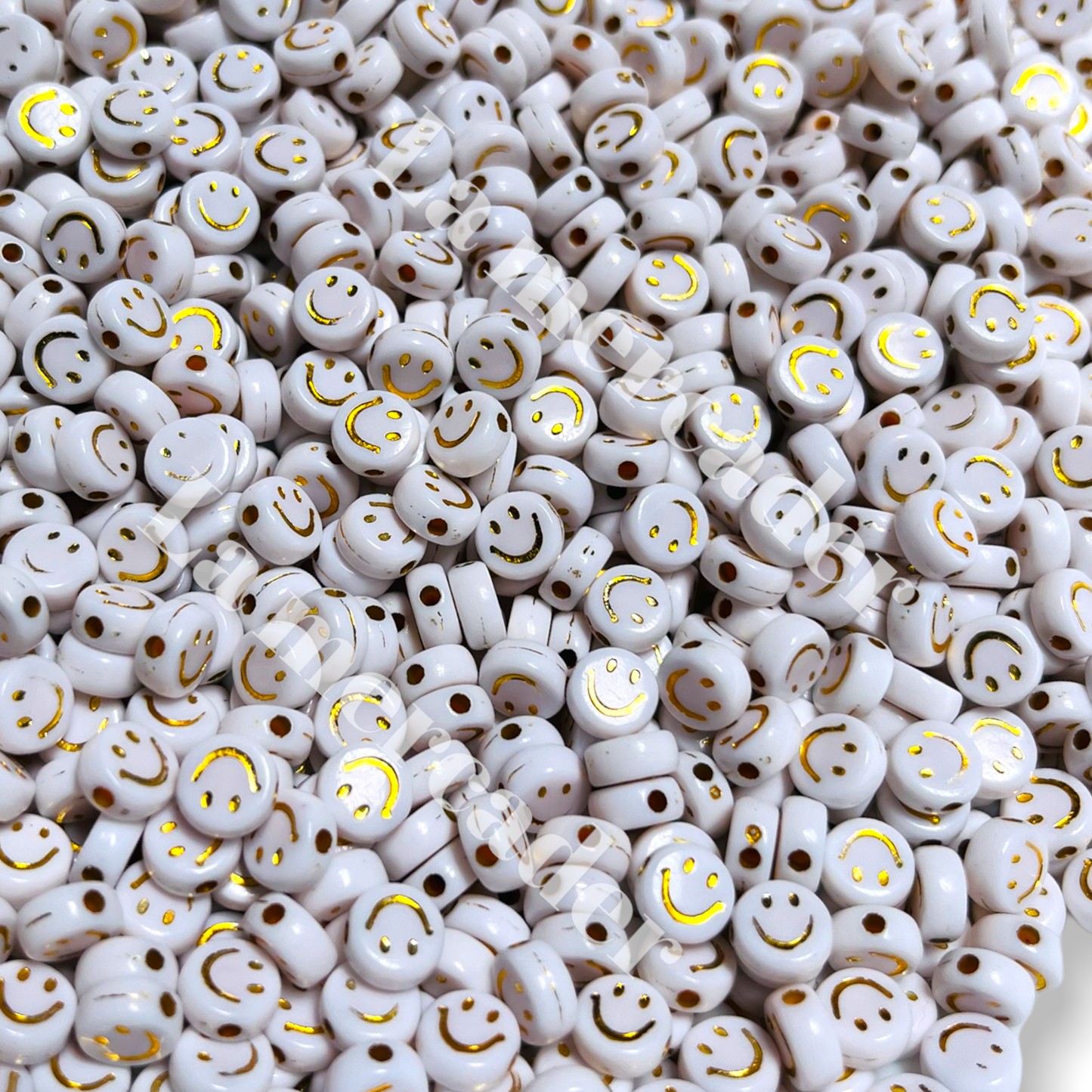 50 happy face dorada, caritas para pulseras