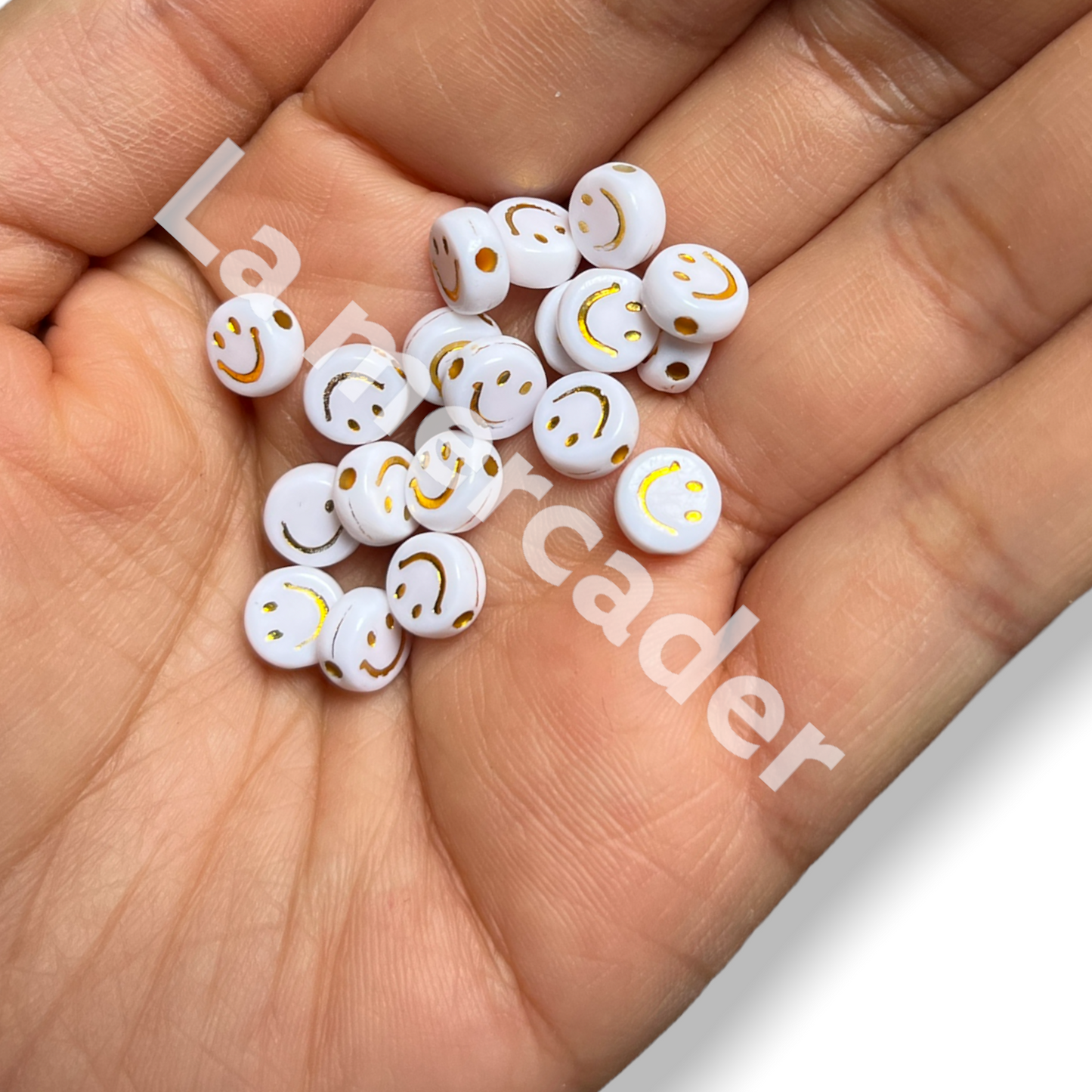 50 happy face dorada, caritas para pulseras