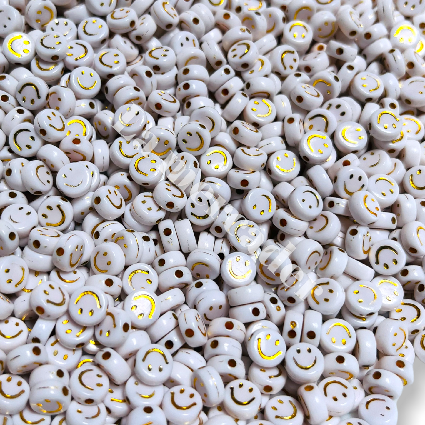 50 happy face dorada, caritas para pulseras