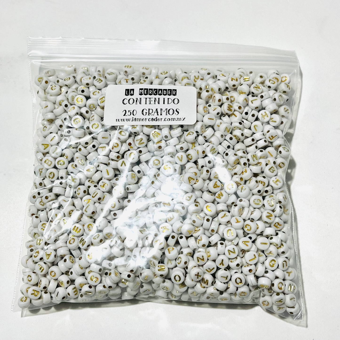 250 gr letras Blanco con Dorado