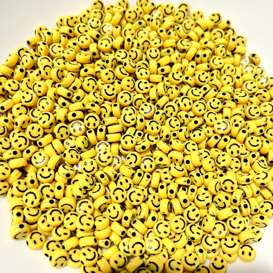 50 happy face amarillas, caritas para pulseras y bisutería
