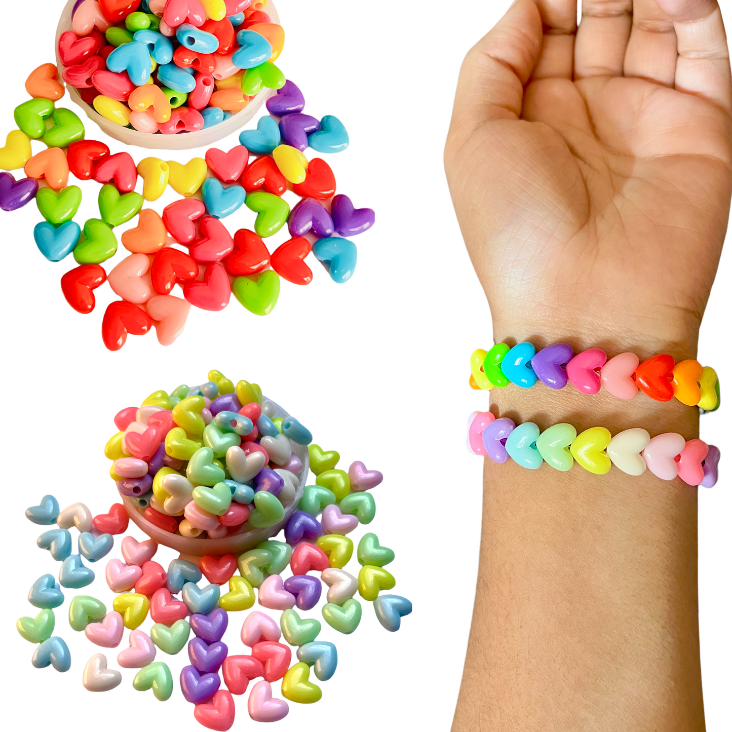 25 corazón de colores para pulsera, cuentas para bisutería