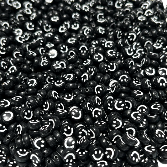50 happy face negro con blanco para pulseras, abalorios para bisutería