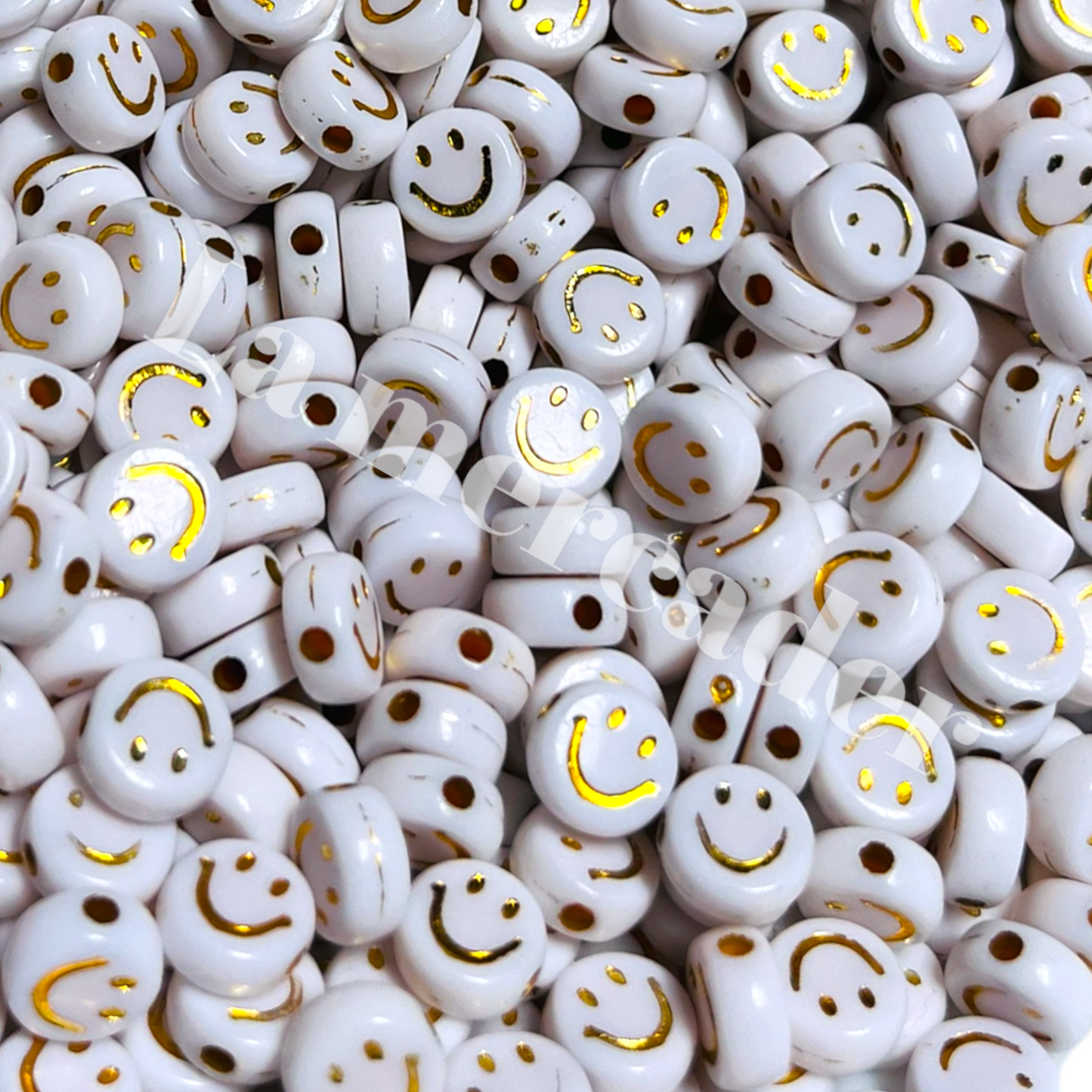 50 happy face dorada, caritas para pulseras