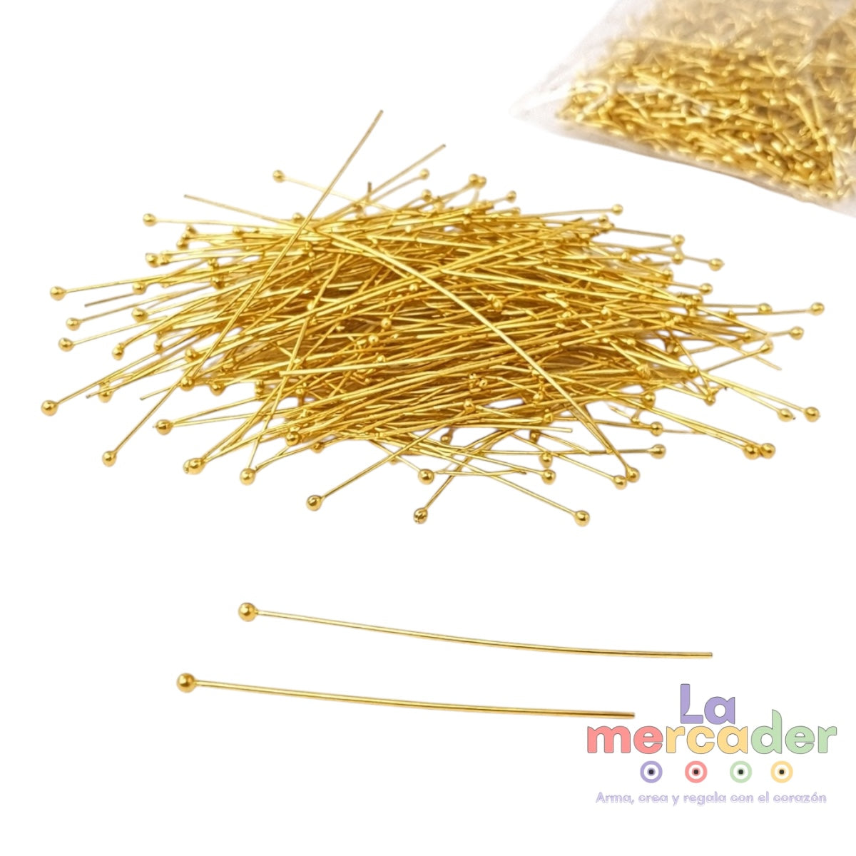 Alfileres de Acero Inoxidable Dorado 3.5 cm x 0.6 mm | Paquete 50 pzs para Bisutería