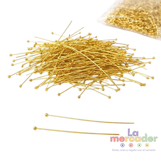 Alfileres de Acero Inoxidable Dorado 3.5 cm x 0.6 mm | Paquete 50 pzs para Bisutería