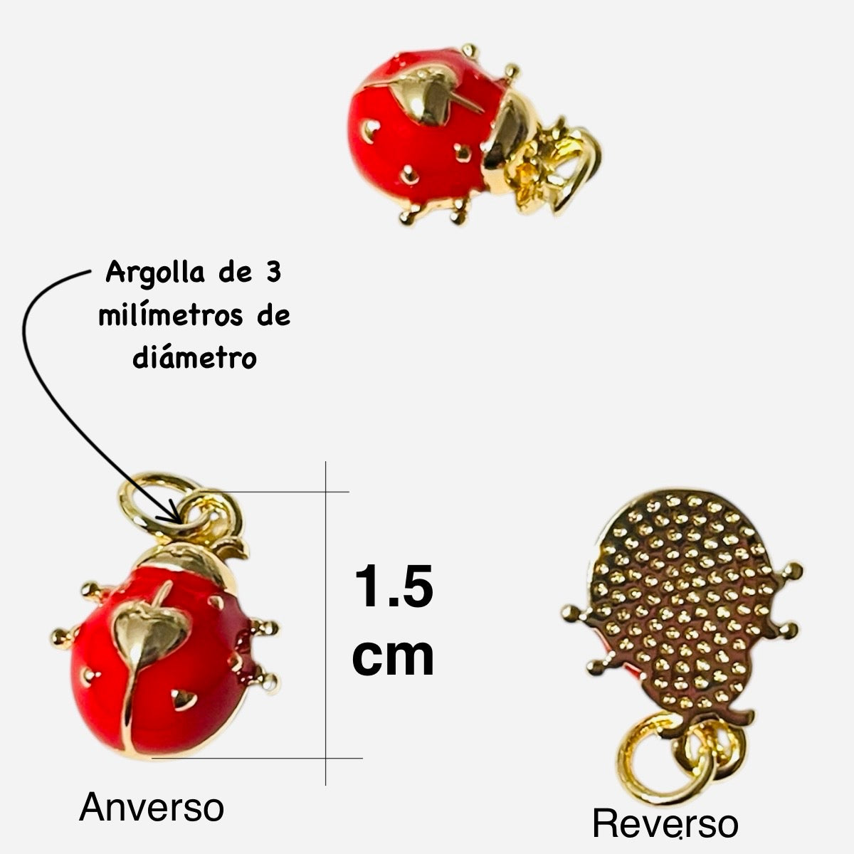 1 Dije Mariquita 1.5cm esmaltado