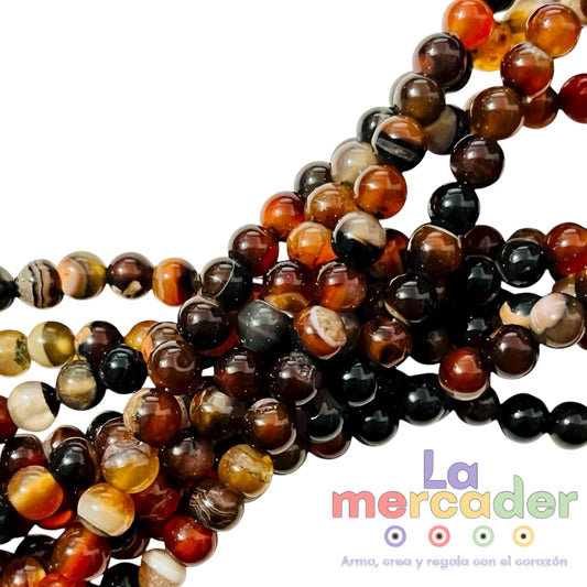 1 Tira Ágata Fuego #6 (60pz aprox) Piedra Natural