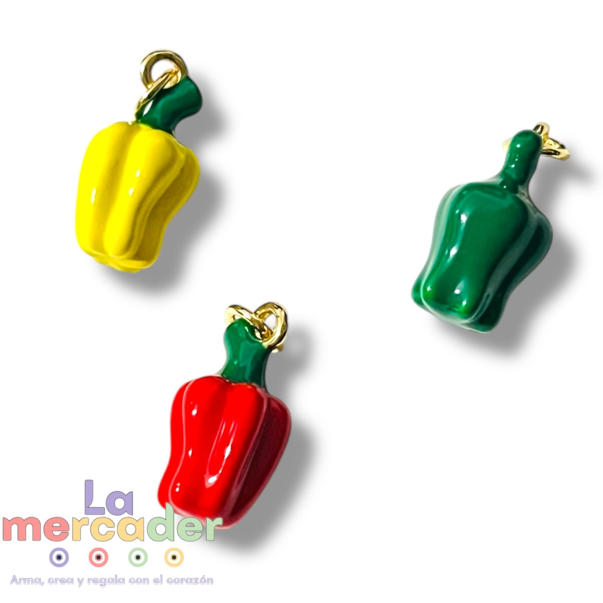 3pz Dije Chile Moreno Chapa de Oro Esmaltada