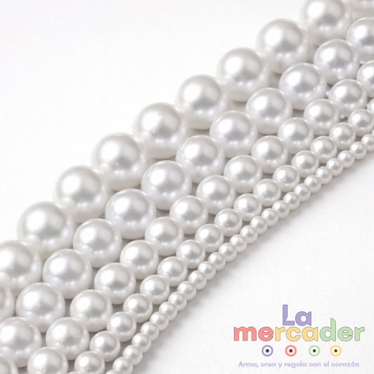 Tira de Perlas Sintéticas – Blanca o Beige – Disponible en Tamaños #3, #4, #6 y #8