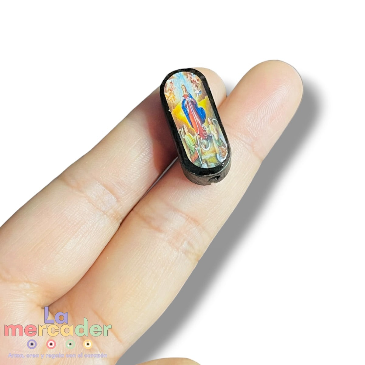 4 piezas Cuenta de Madera Virgen Desatadora de Nudos con Resina Doble Vista 25mm |para Rosarios y Bisutería Religiosa