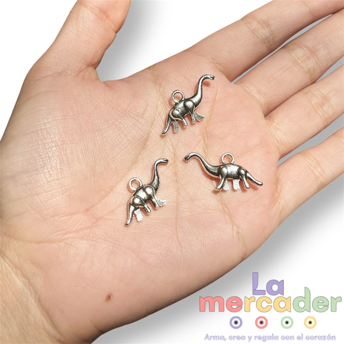 3 pz Dije Dinosaurio Brontosaurio/ Cuello largo Pewter- Plateado 🦕