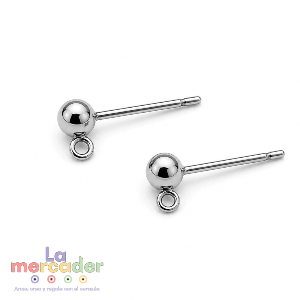 4 Pares Postes para Arete Acero Inoxidable 304 Plateado con Argolla 4 mm Pack (8 pz) | Base para Dijes