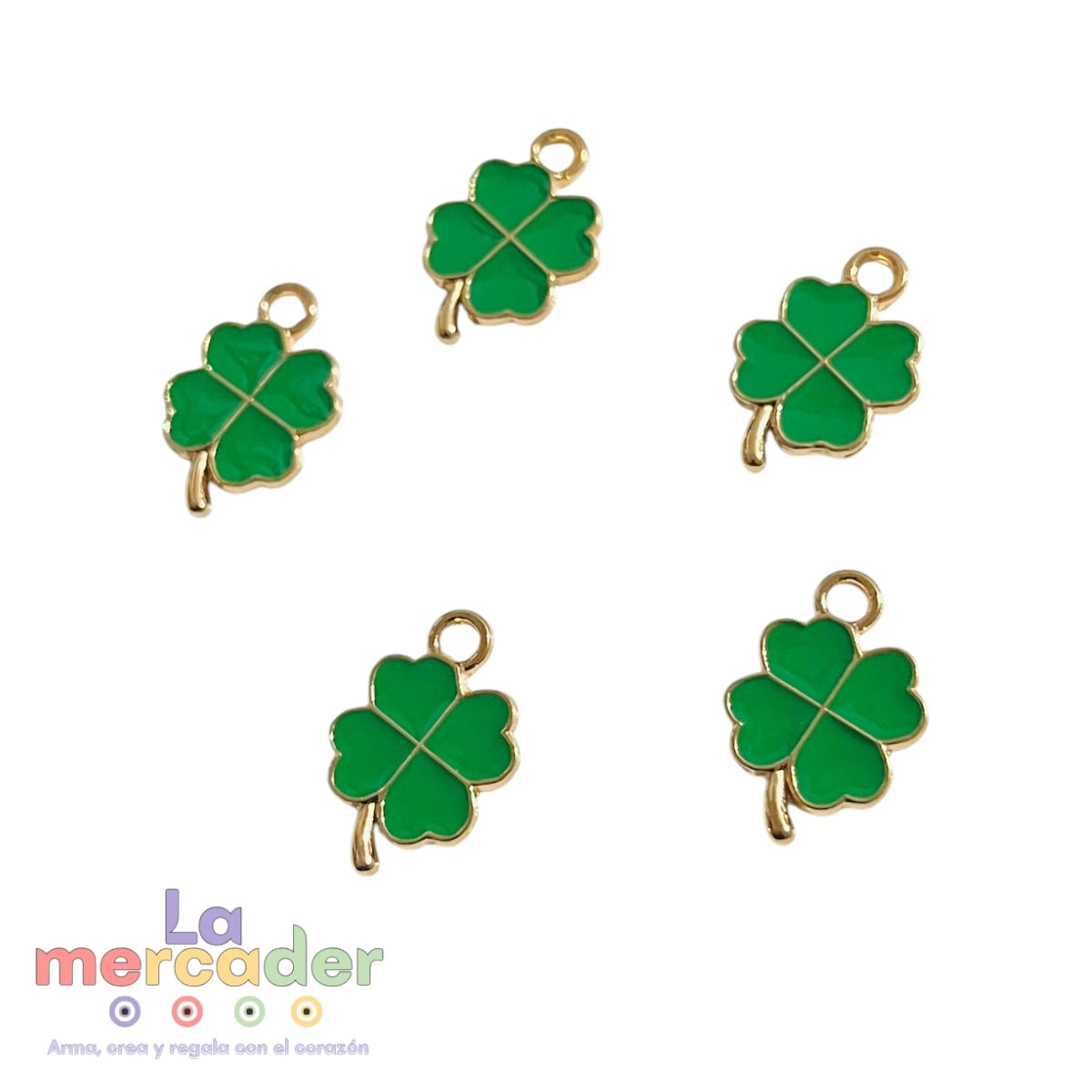5 pz Dije Trébol Esmaltado Verde 18 mm | Charm Metálico de la Suerte para Pulseras y Collares