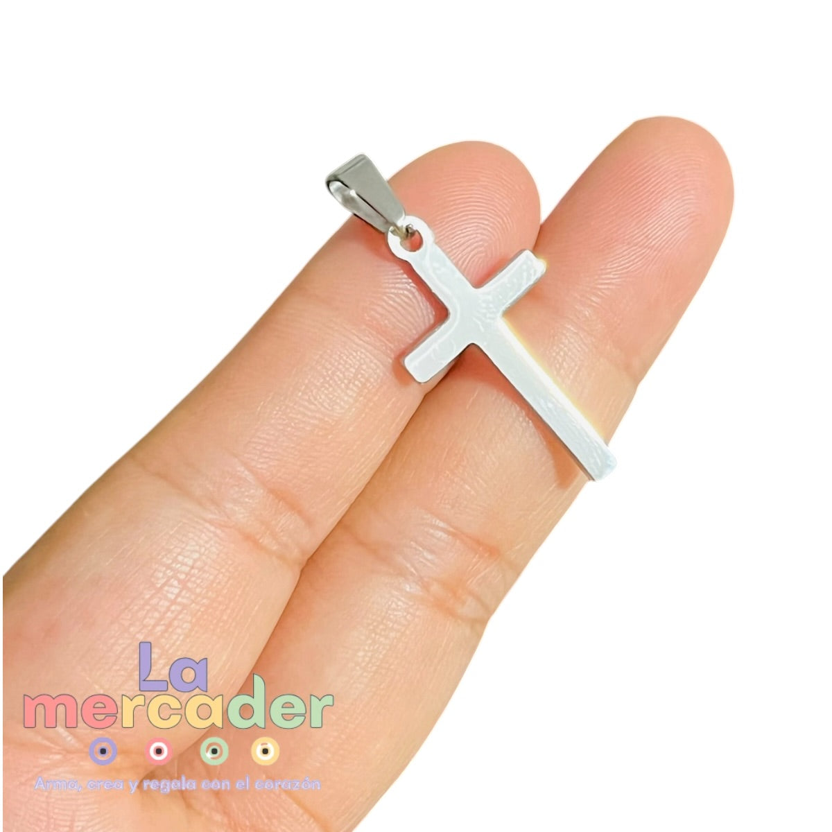 Dije de Cruz de Acero Inoxidable 28 x 15 mm, Dorado o Plateado