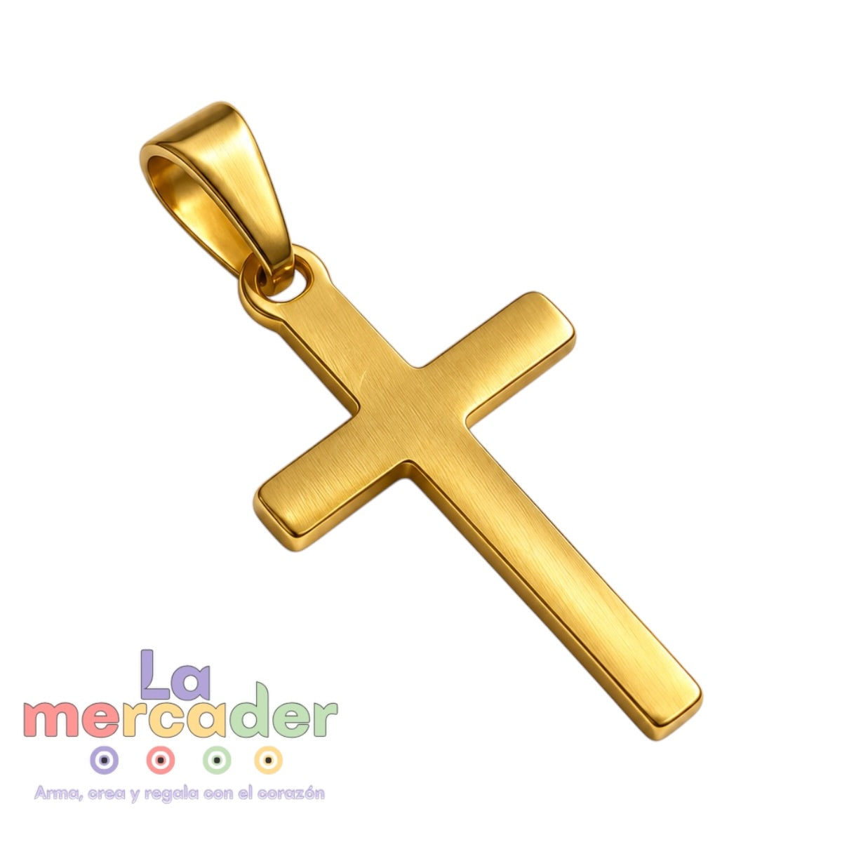 Dije de Cruz de Acero Inoxidable 28 x 15 mm, Dorado o Plateado