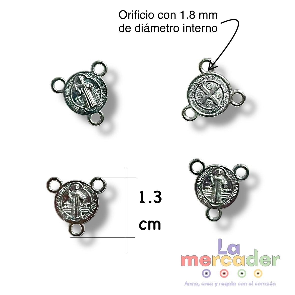 Crucero San Benito metálico 13 mm | Dijes para rosarios y pulseras | Paquete 100 piezas