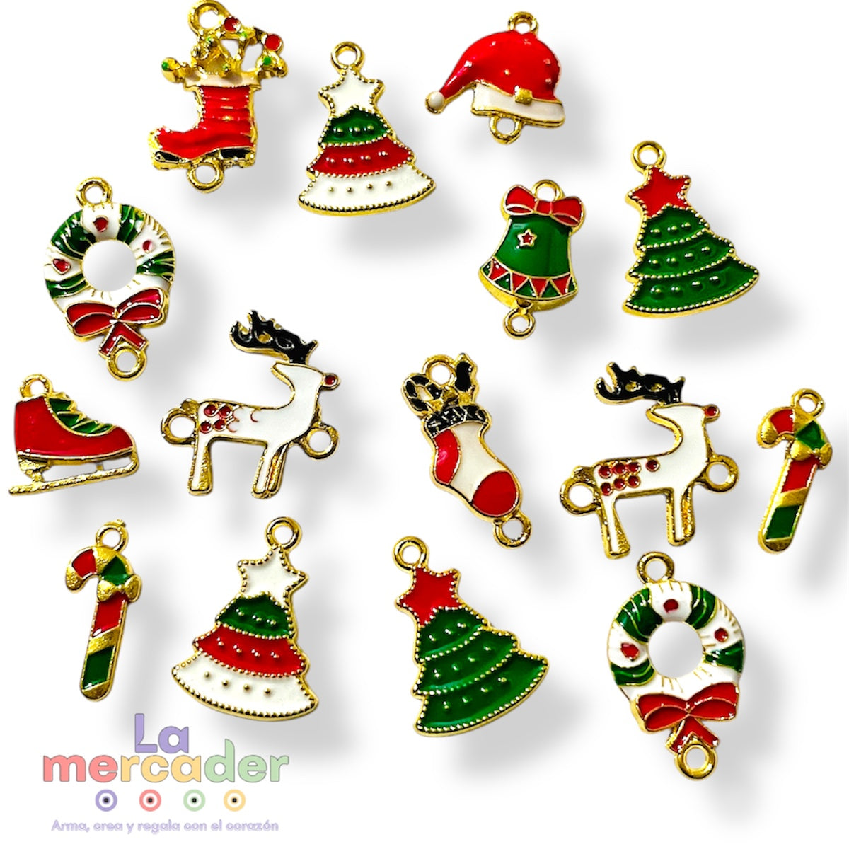 15 pz Dijes Navideños Esmaltados, dijes metálicos