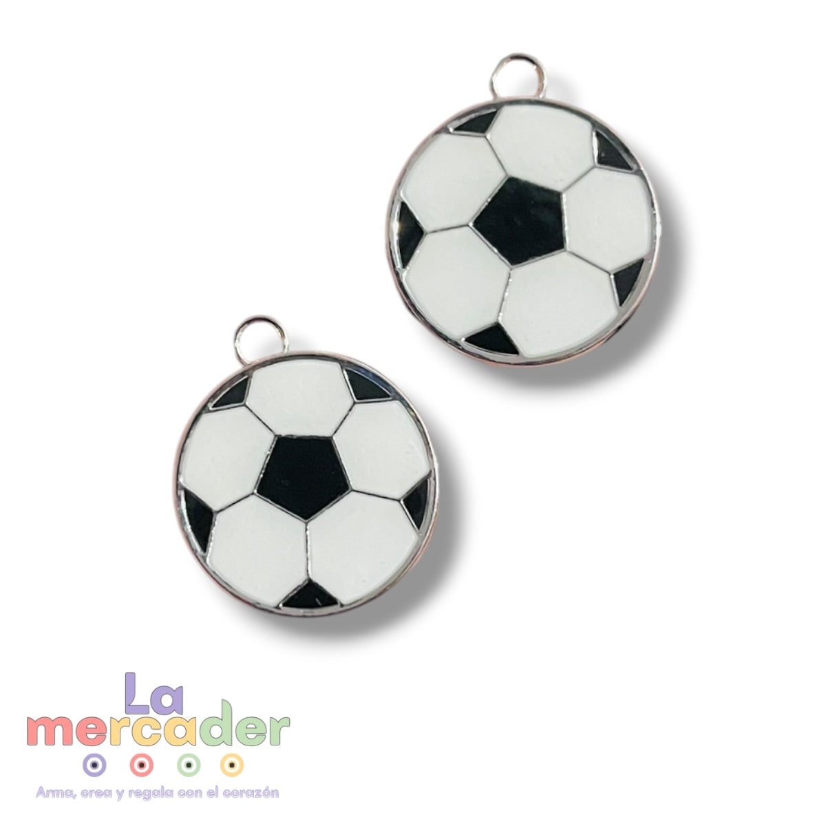 2 Pz Dije Balón de Fútbol 20 mm | Charm Metálico Esmaltado Blanco y Negro, para Pulseras y Llaveros
