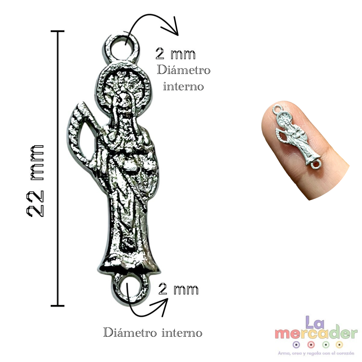 25 pz Dije Transversal Santa Muerte metálica