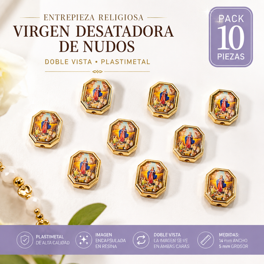 10 Piezas Virgen Desatadora de Nudos Doble Vista 14mm Plastimetal con Resina |para Bisutería y Rosarios