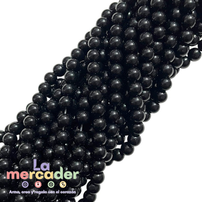 Ónix Negro Brilloso – Tira de Cuentas Naturales Pulidas para Pulseras, Collares y Accesorios