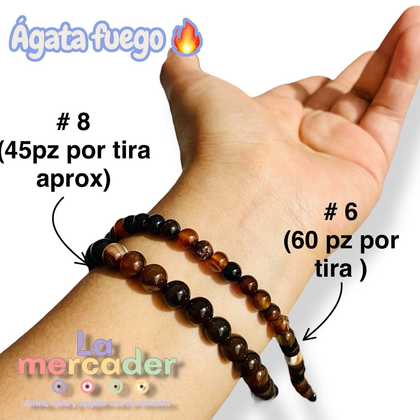 1 Tira Ágata Fuego #6 (60pz aprox) #8 (45pz aprox) Piedra Natural
