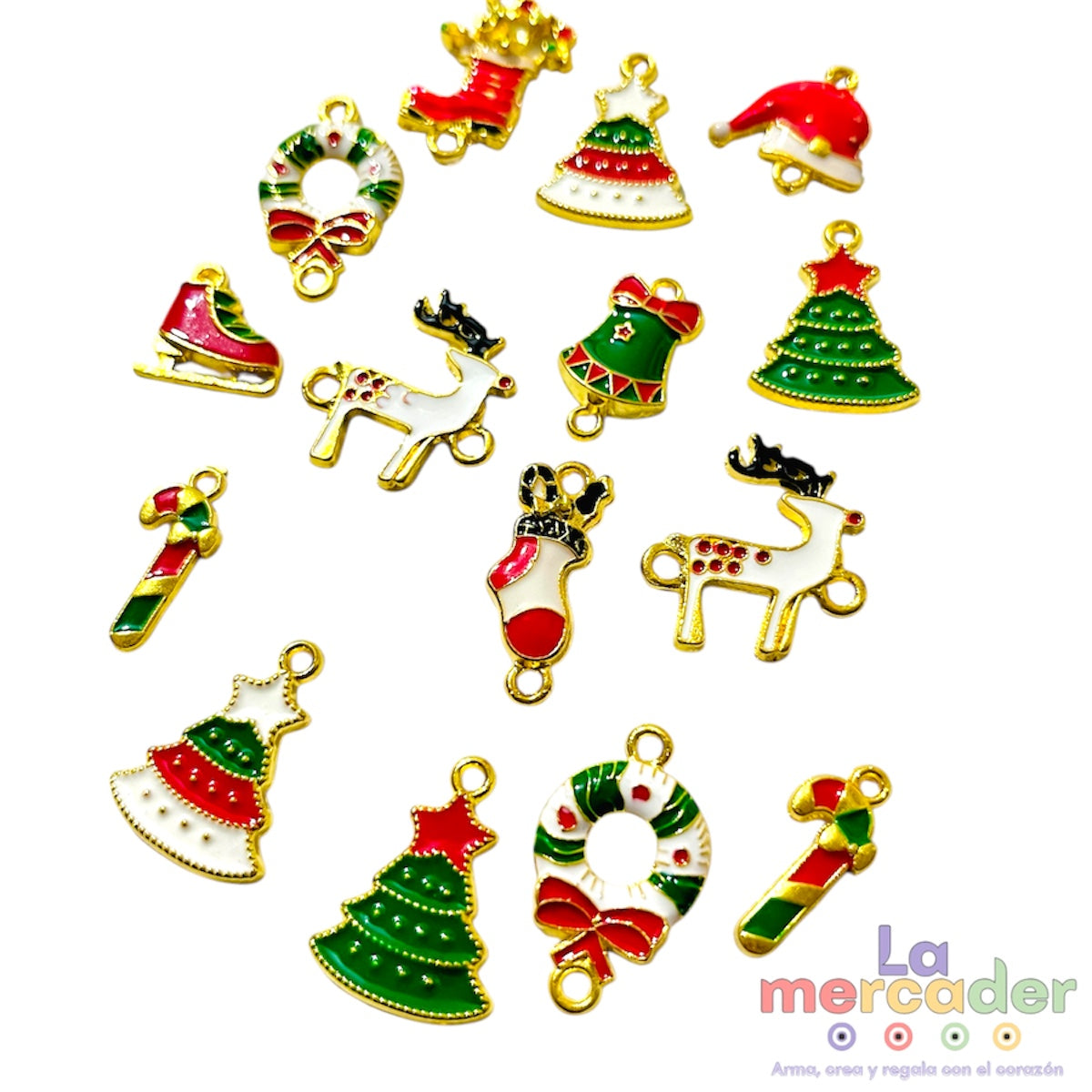 15 pz Dijes Navideños Esmaltados, dijes metálicos