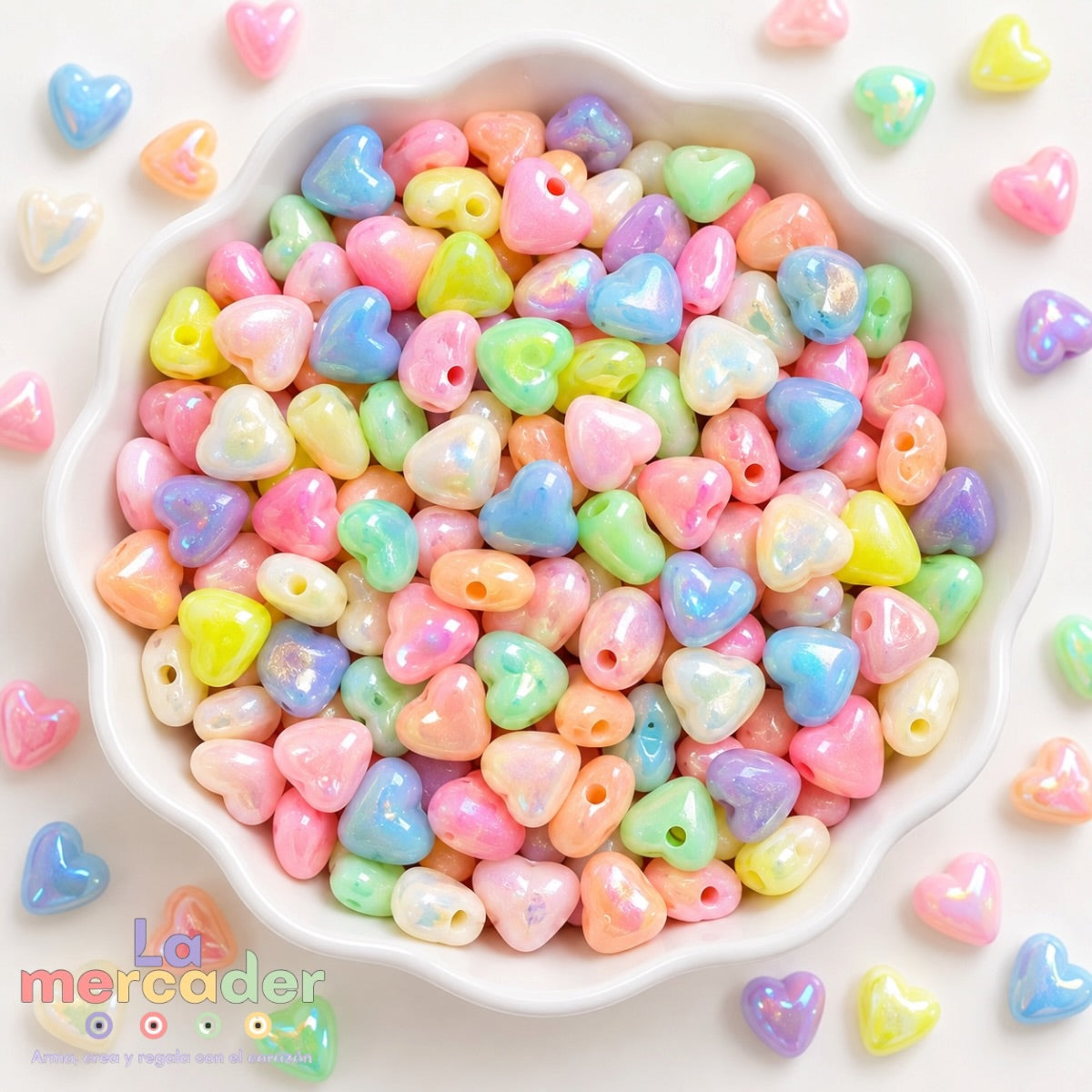 100gr Cuentas Corazón Glossy Multicolor 8 mm para Bisutería 500pz