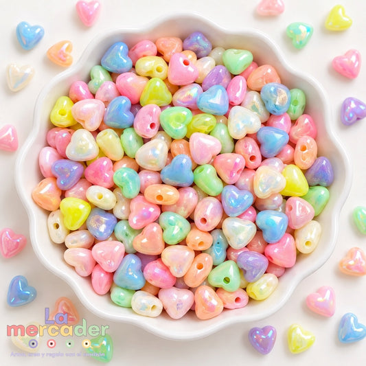 100gr Cuentas Corazón Glossy Multicolor 8 mm para Bisutería 500pz