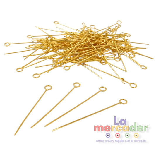 50 pz Alfiler de Engarce Dorado de Acero Inoxidable 3 cm | Loop 2 mm | Paquete para Bisutería Profesional