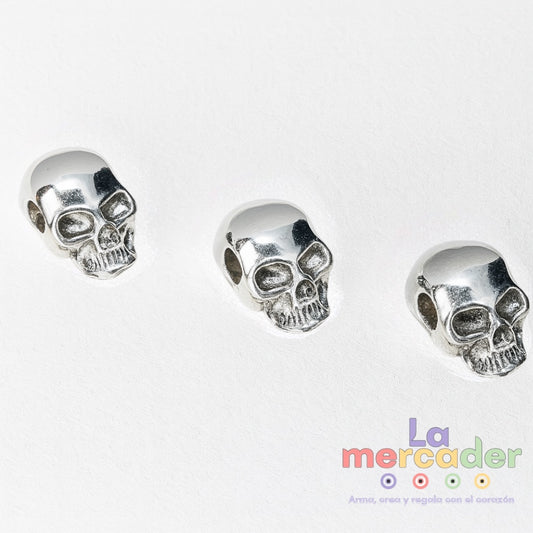 12pz Dije Cráneo Plateado 3D para Pulseras o Collares