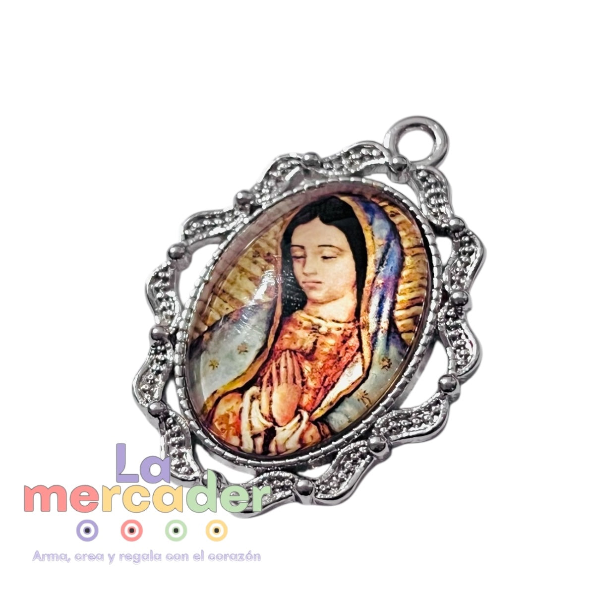 Medalla Virgen María, 4cm, dije Pewter, Virgen Estilo Clásico