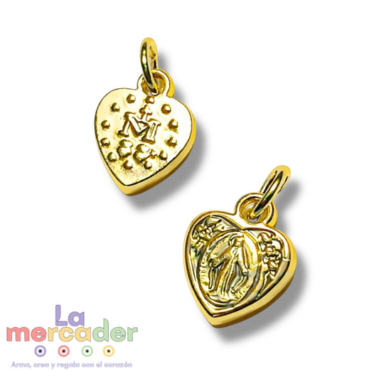 Dije Medalla Milagrosa Corazón Chapa de Oro 14k medalla de 10 mm | Amuleto de Protección