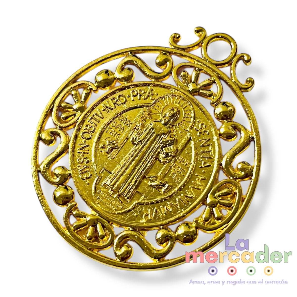 Medalla San Benito 5cm, medalla calada ideal para bordar de Pewter