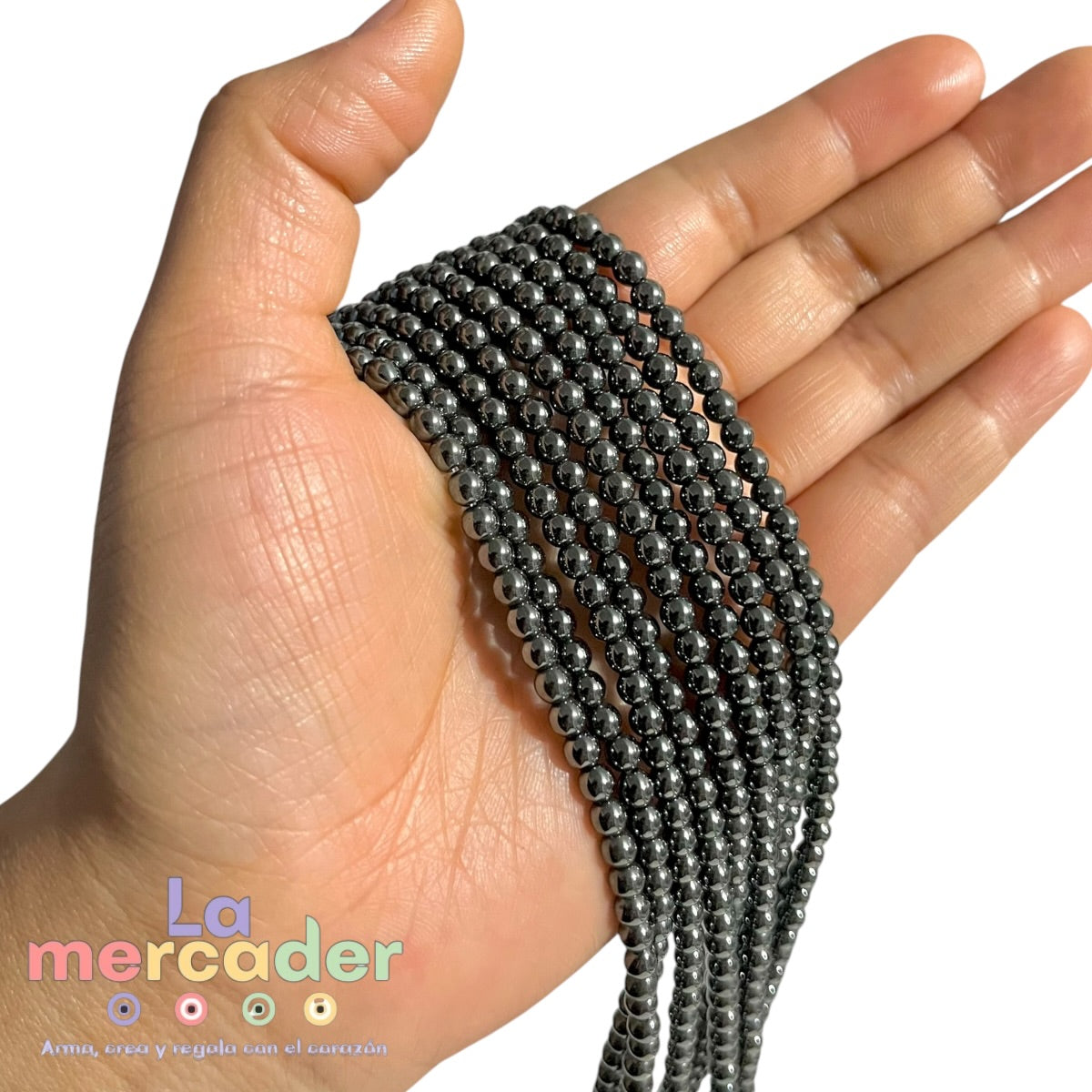 1 Tira Cuentas de Hematita 4 mm para bisutería | Color acerina, plateado y dorado | Cuenta metálica para pulseras y collares | 100 piezas