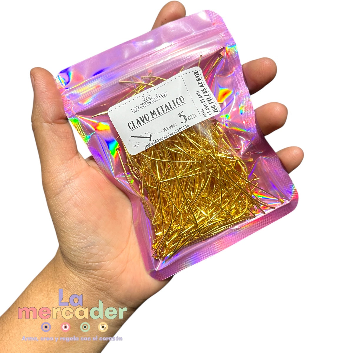 200 pz (50gr) Clavo Dorado 5cm metálico para bisutería, Clavo de engarce